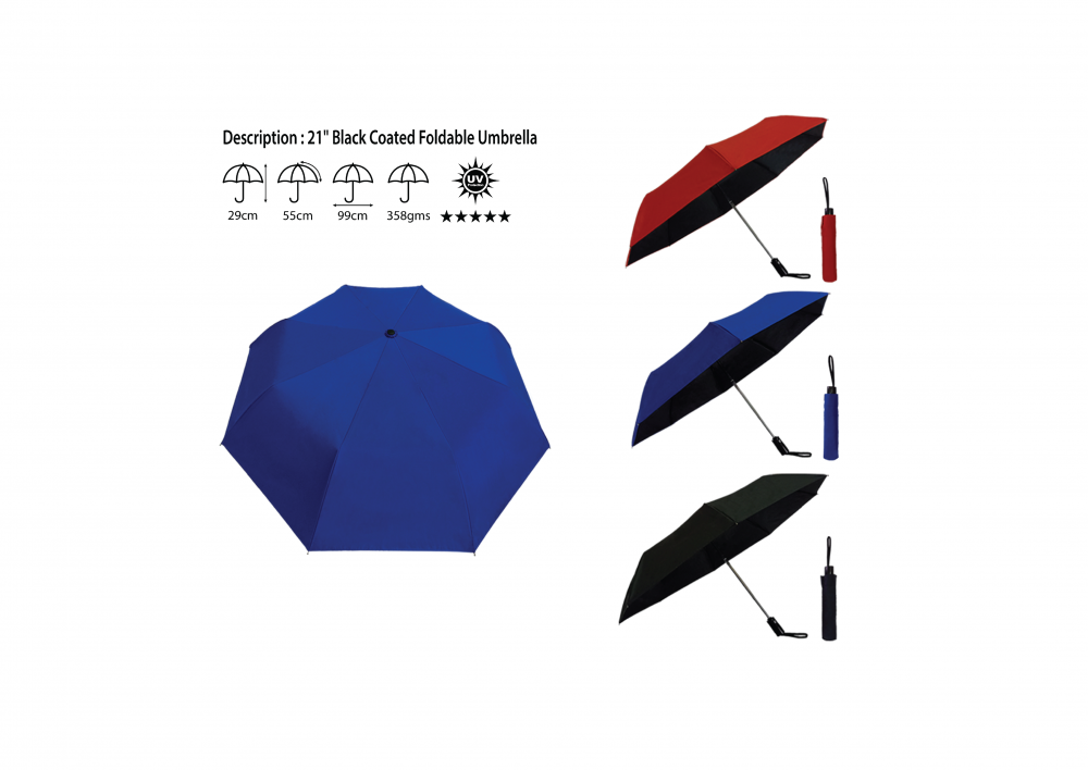 21 BLACK COATED FOLDABLE UMBRELLA